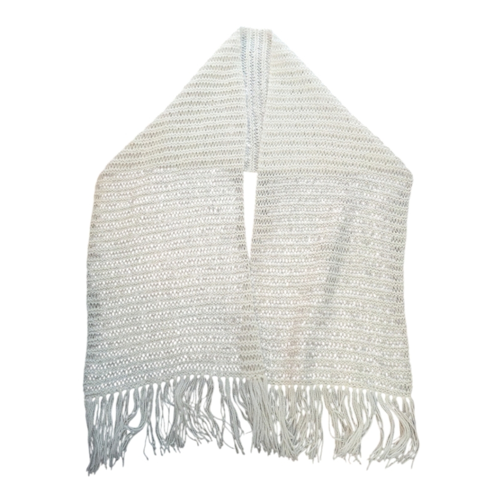 Vintage 80's Hand Knitted Or Crocheted White Scarf Shawl Wrap 69"